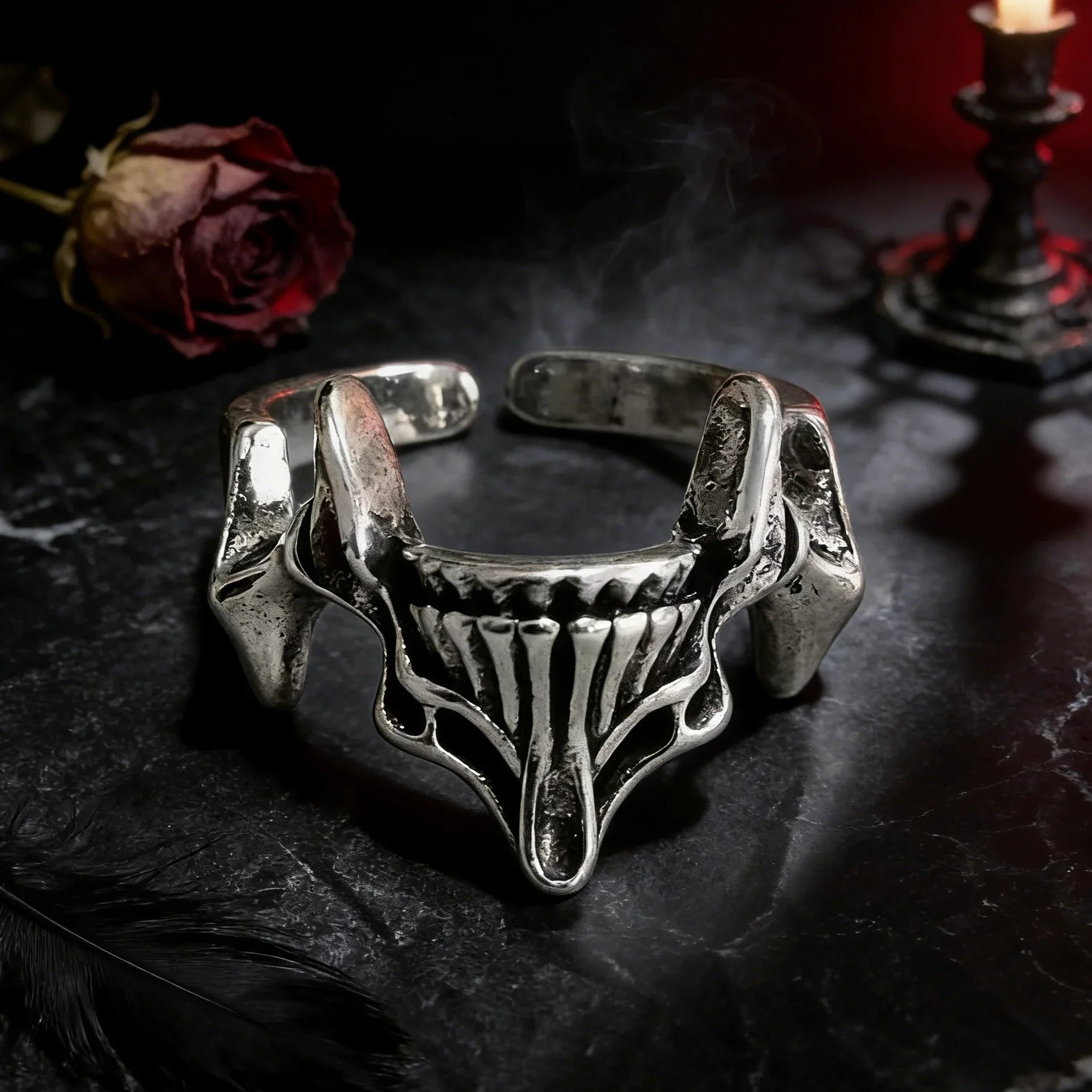Skull Lower Jaw Ring - separable bottom part with detailed teeth and gothic structure