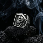 grim reaper ring gothic skull scythe stainless steel signet ring