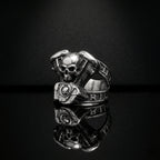 live to ride skull ring biker engine stainless steel statement ring