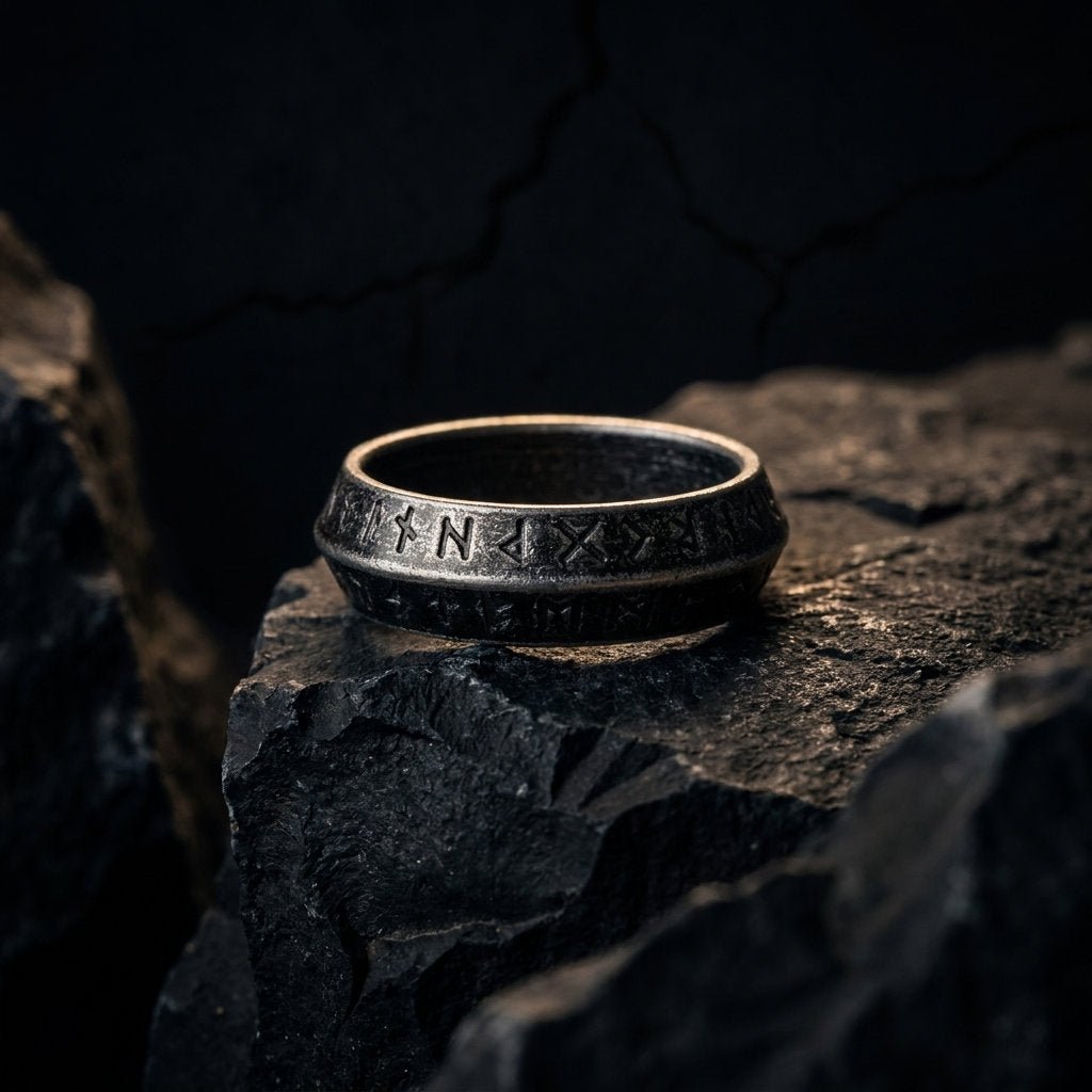 Nordic rune ring minimalist band stainless steel