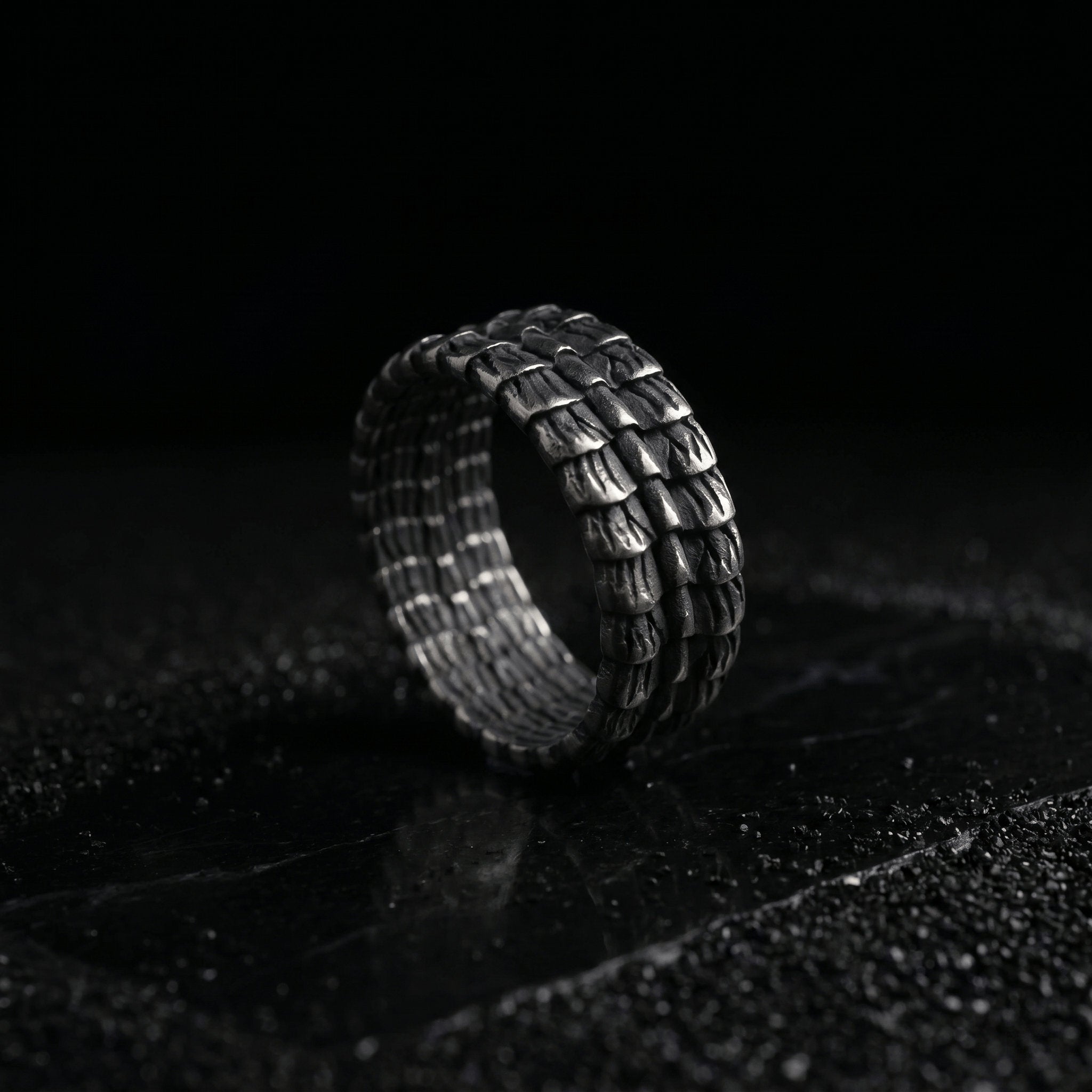 segmented armor band ring stainless steel dark aesthetic jewelry