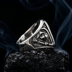 stainless steel gothic ring grim reaper scythe engraving detail