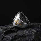 sacred heart jesus ring gold cross detail stainless steel vintage gothic jewelry
