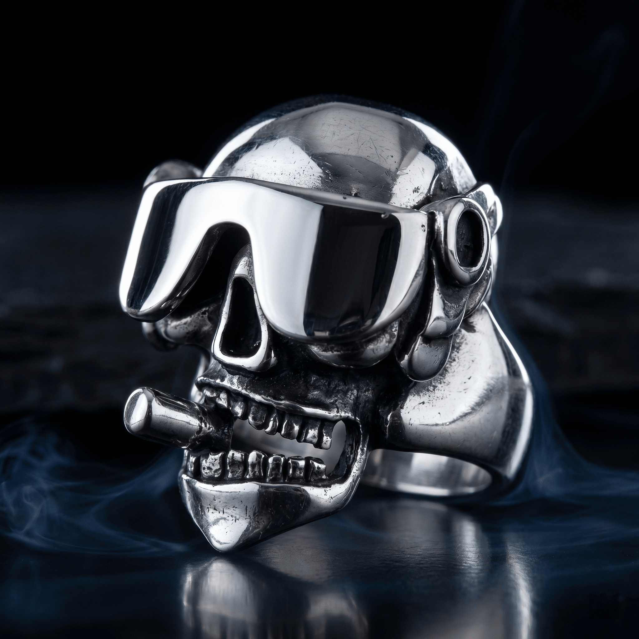 skull rider ring biker stainless steel statement ring sunglasses cigar design Imagen principal del producto