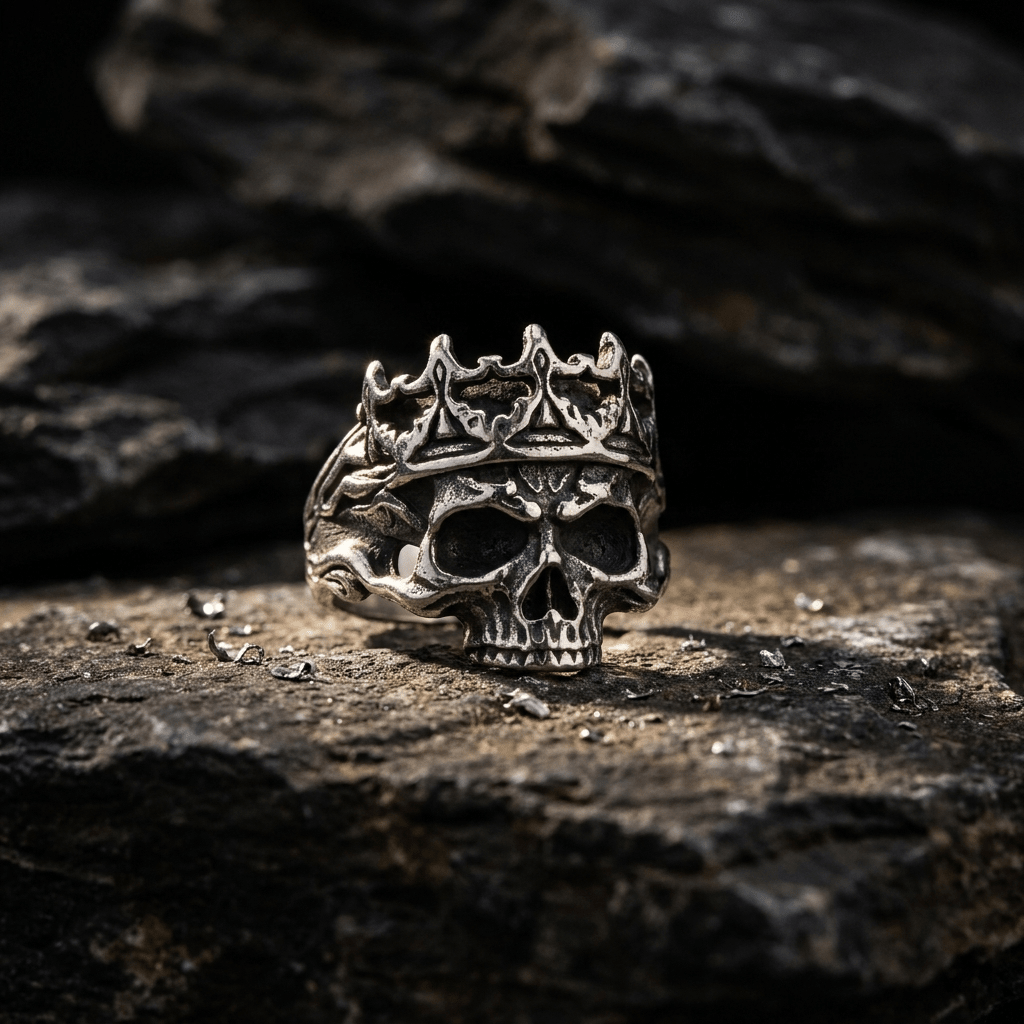 Crowned Skull Ring – Gothic King Stainless Steel Biker Ring Imagen secundaria del producto