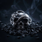 snake wrapped skull ring gothic style stainless steel detail