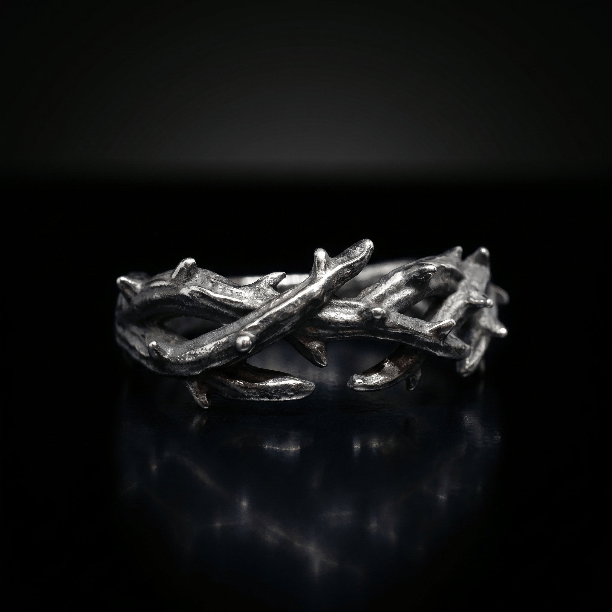 thorn crown band ring gothic stainless steel detailed close up