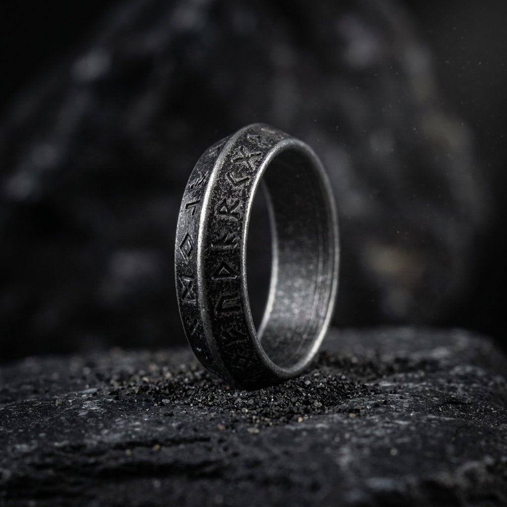Viking rune engraved ring oxidized texture Main image