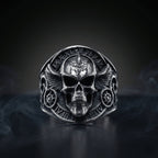 winged skull ring roman numeral gothic stainless steel biker ring