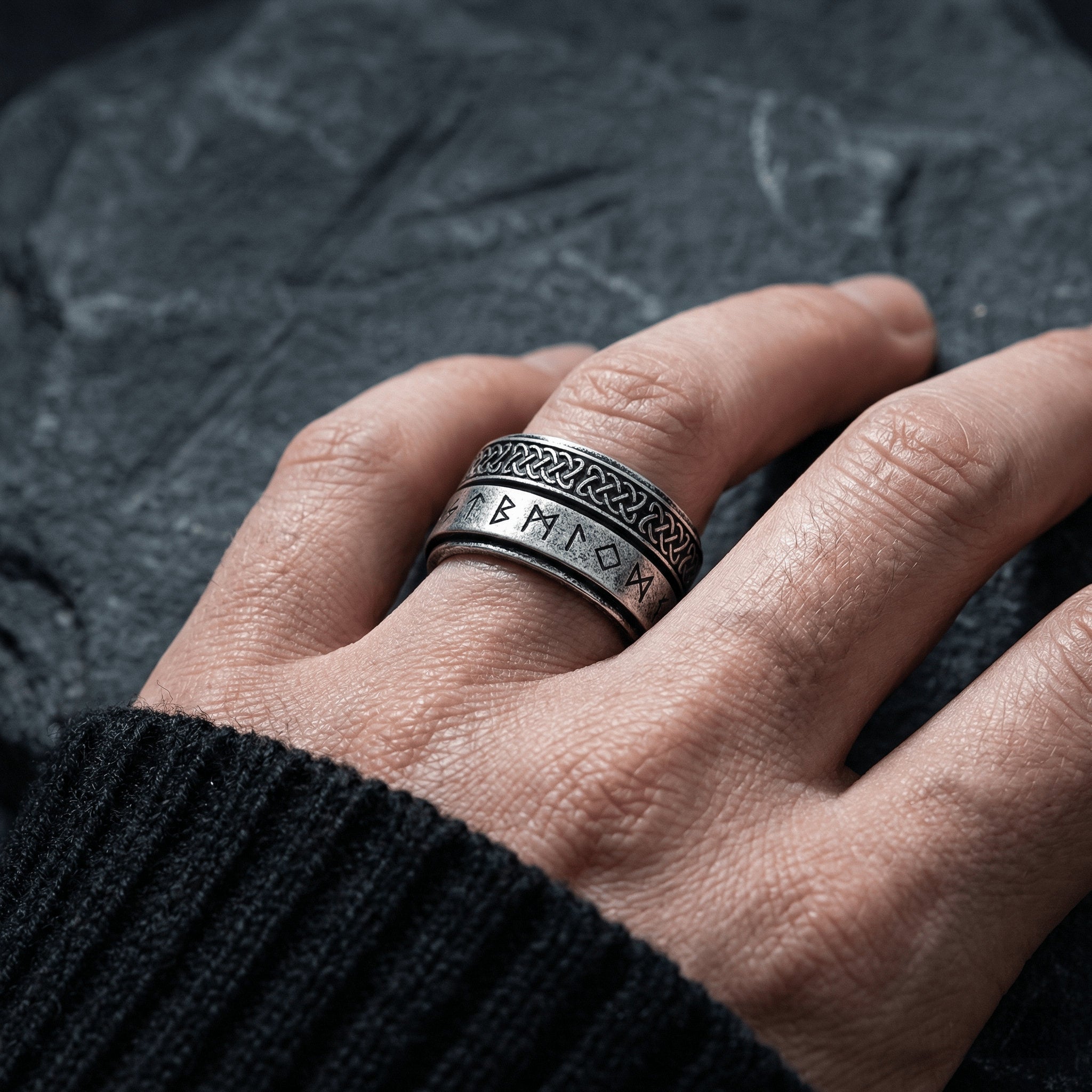 nordic viking ring rotating dual band rune and knot design dailywear
