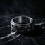 stainless steel spinner ring with engraved evil eye pattern